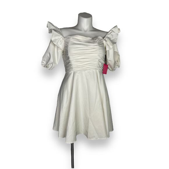 NEW Prabal Gurung Off Shoulder Elbow Sleeve Fit n Flare Dress white 12 - Picture 2 of 7